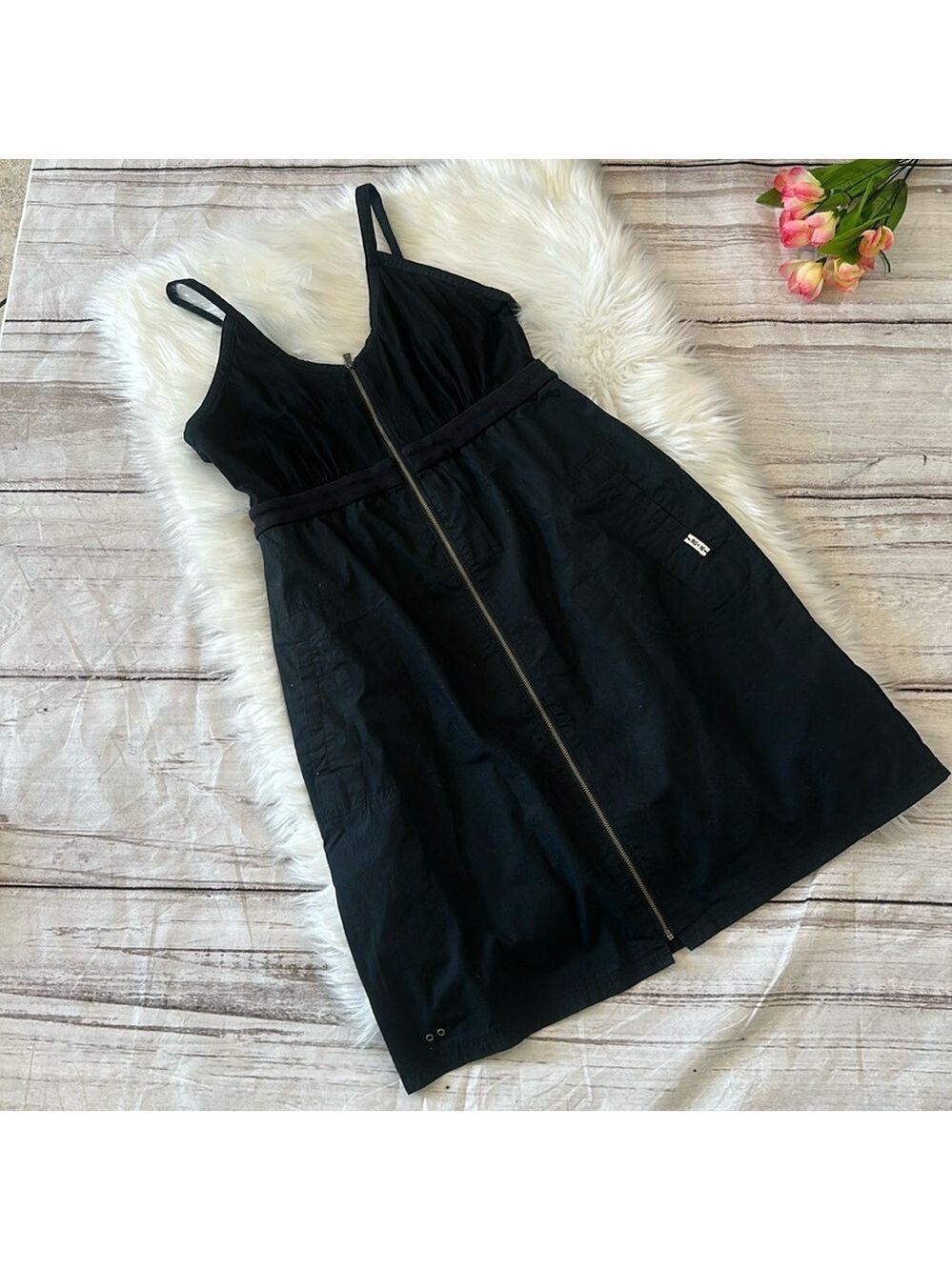 Converse Womens Casual Full Zip Strap Dress Summer Loose Dress with Pockets